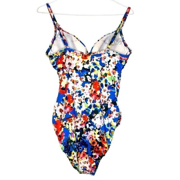 La Blanca Floral Sweetheart Neck Lined One Piece Swimsuit Multi-Color Size 10 - Picture 2 of 5